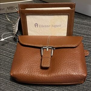 Etienne Aigner Brown Leather Wallet and Keychain Set
